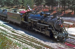 The historic Grand Canyon Railway train traveling through the countryside